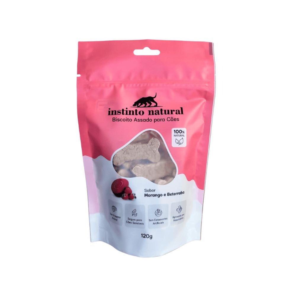 Biscoito Hipoalergênico Instinto Natural Morango & Beterraba para Cachorros Antioxidante 120g