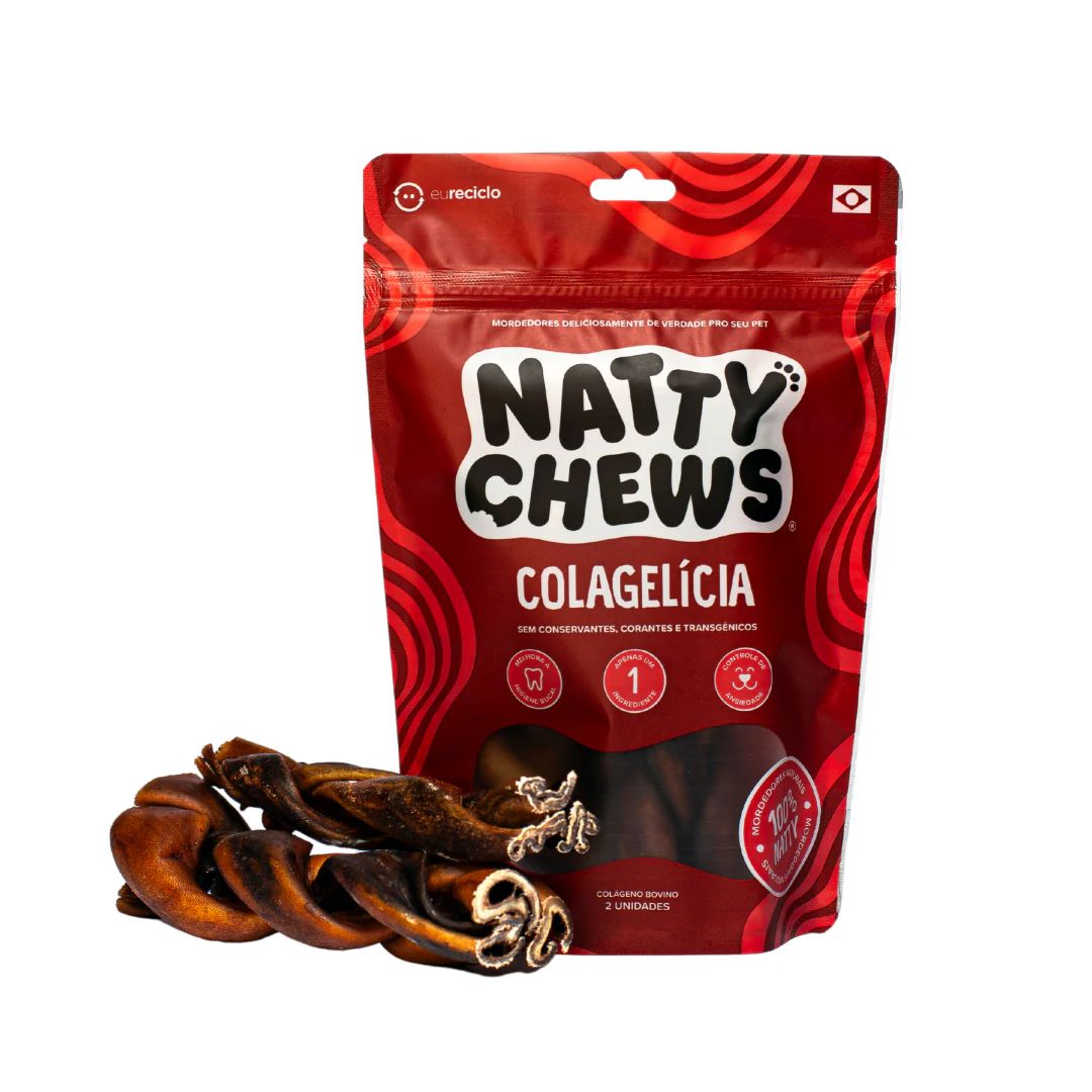 Petisco Colagelícia Natty Chews Colágeno Trançado Bovino Desidratado 2 unidades