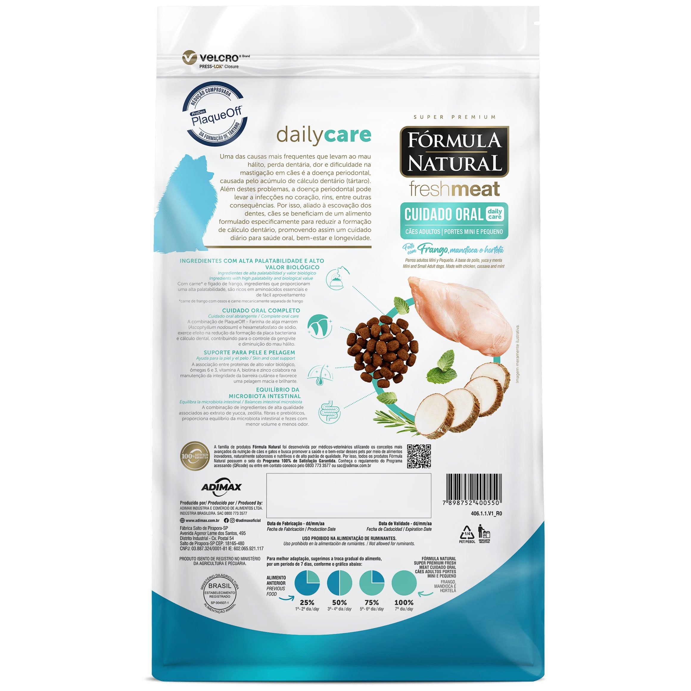 Ração Fórmula Natural Fresh Meat Super Premium Cuidado Oral Cães Adultos Raças Pequenas e Mini Frango, Mandioca e Hortelã 10,1kg