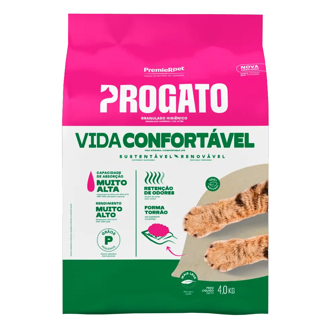 Granulado Higiênico Biodegradável Progato Vida Comfortável para Gatos 4kg