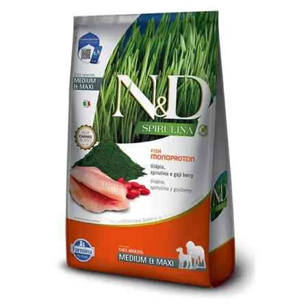 Ração N&D Spirulina Cães Adultos Medium e Maxi Tilápia e Goji Berry 10,1kg