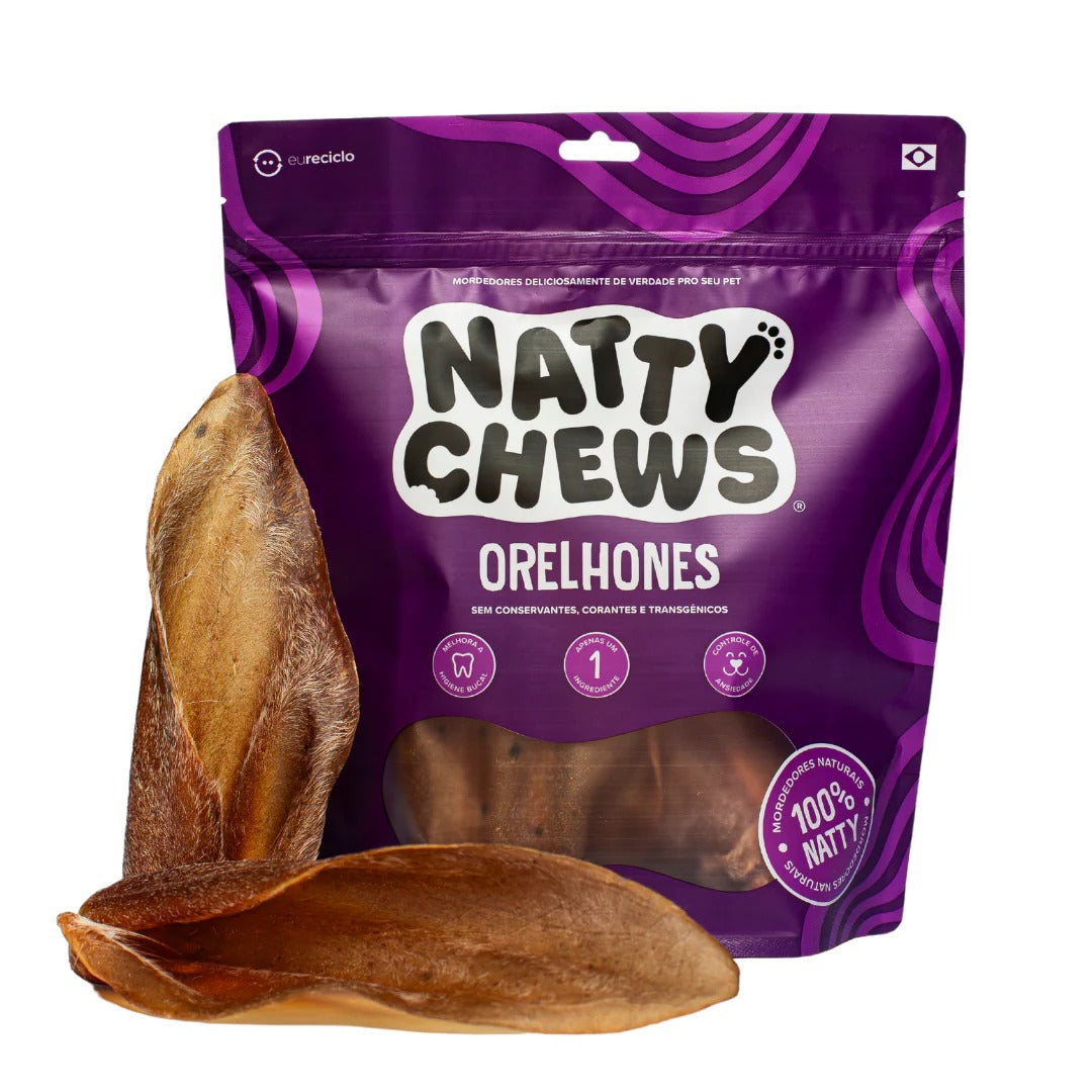 Petisco Orelhones Natty Chews Orelha Bovina Desidratada 3 unidades