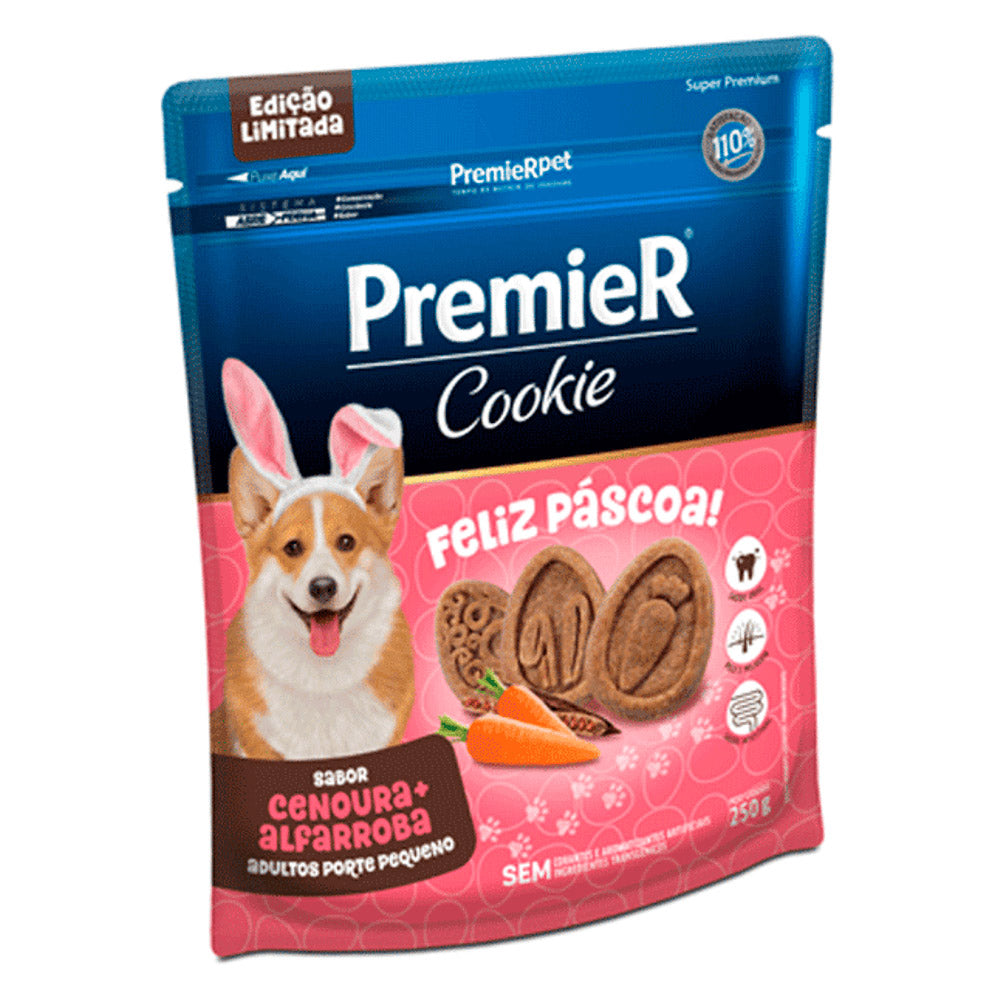 Petisco Premier Cookie Cenoura e Alfarroba Páscoa Cães Adultos Pequeno Porte 250g