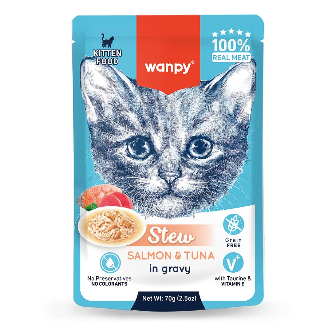 Petisco para Gato Wanpy Sachê Stew Filhotes Atum e Salmão 70g