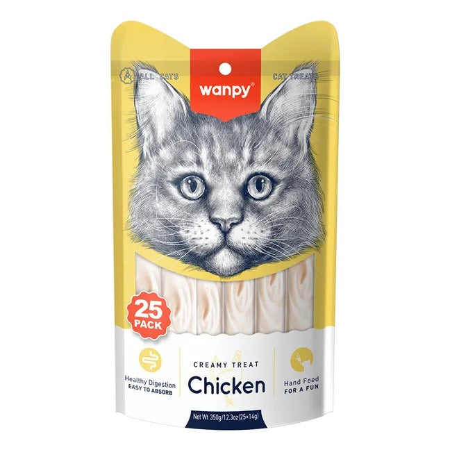 Petiscos para Gatos Wanpy Creamy Frango 25 tubos 350g