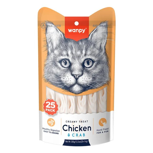 Petiscos para Gatos Wanpy Creamy Frango e Caranguejo 25 tubos 350g