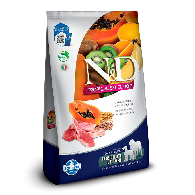 Ração Farmina N&D Tropical Selection Cães Adultos Médio e Grande Cordeiro, Cereais e Frutas 10,1kg