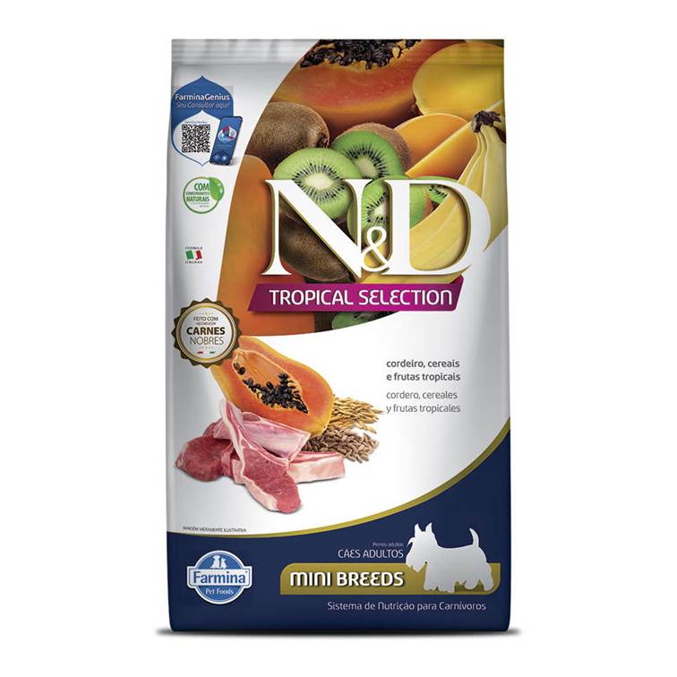 Ração N&D Tropical Selection Cordeiro, Cereais e Frutas Tropicais Cães Adultos Raças Minis 2+0,5kg
