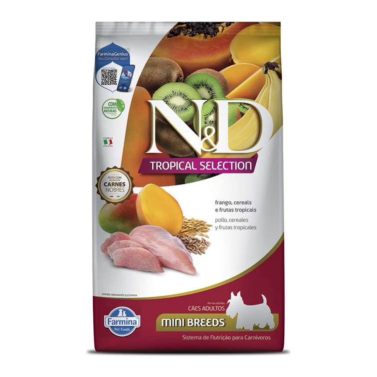 Ração N&D Tropical Selection Frango, Cereais e Frutas Tropicais Cães Adultos Raças Minis 2+0,5kg