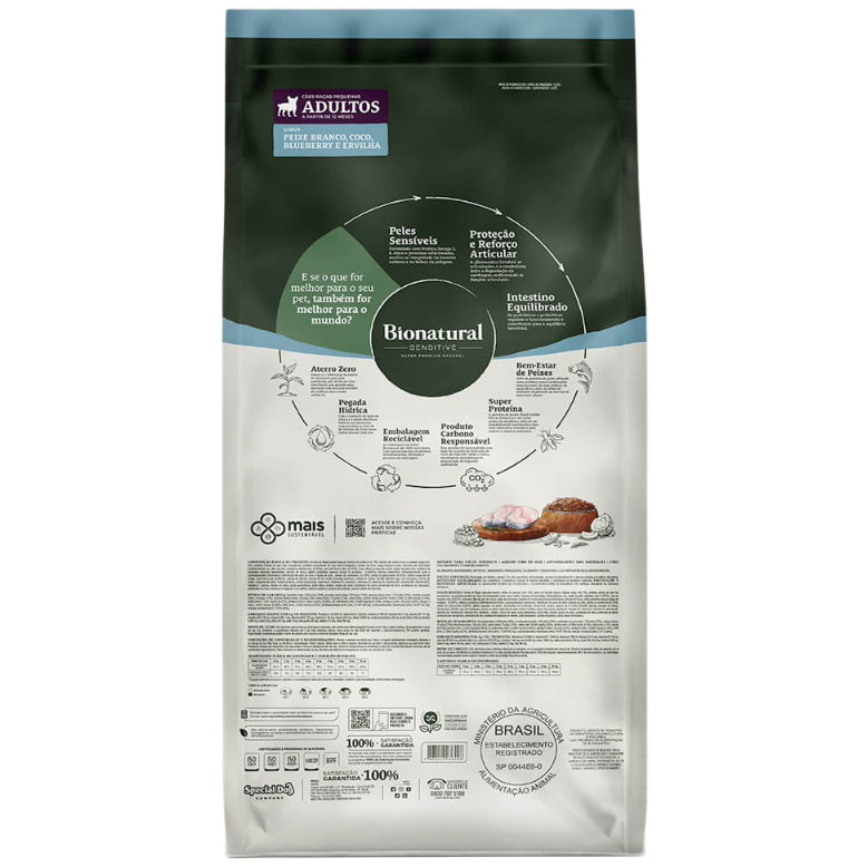 Ração Bionatural Sensitive Cães Adultos Raças Pequenas Peixe Branco 10,1kg