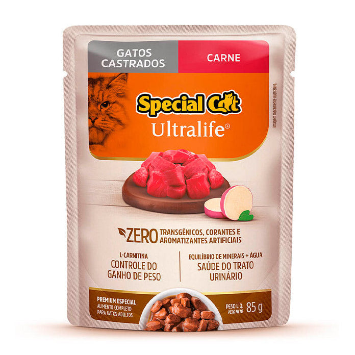 Alimento Úmido Special Cat Ultralife Gatos Castrados Carne 85g