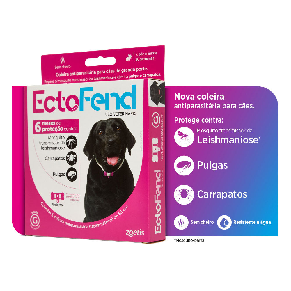 Coleira Antiparasitária EctoFend Rosa para Cães G 65cm