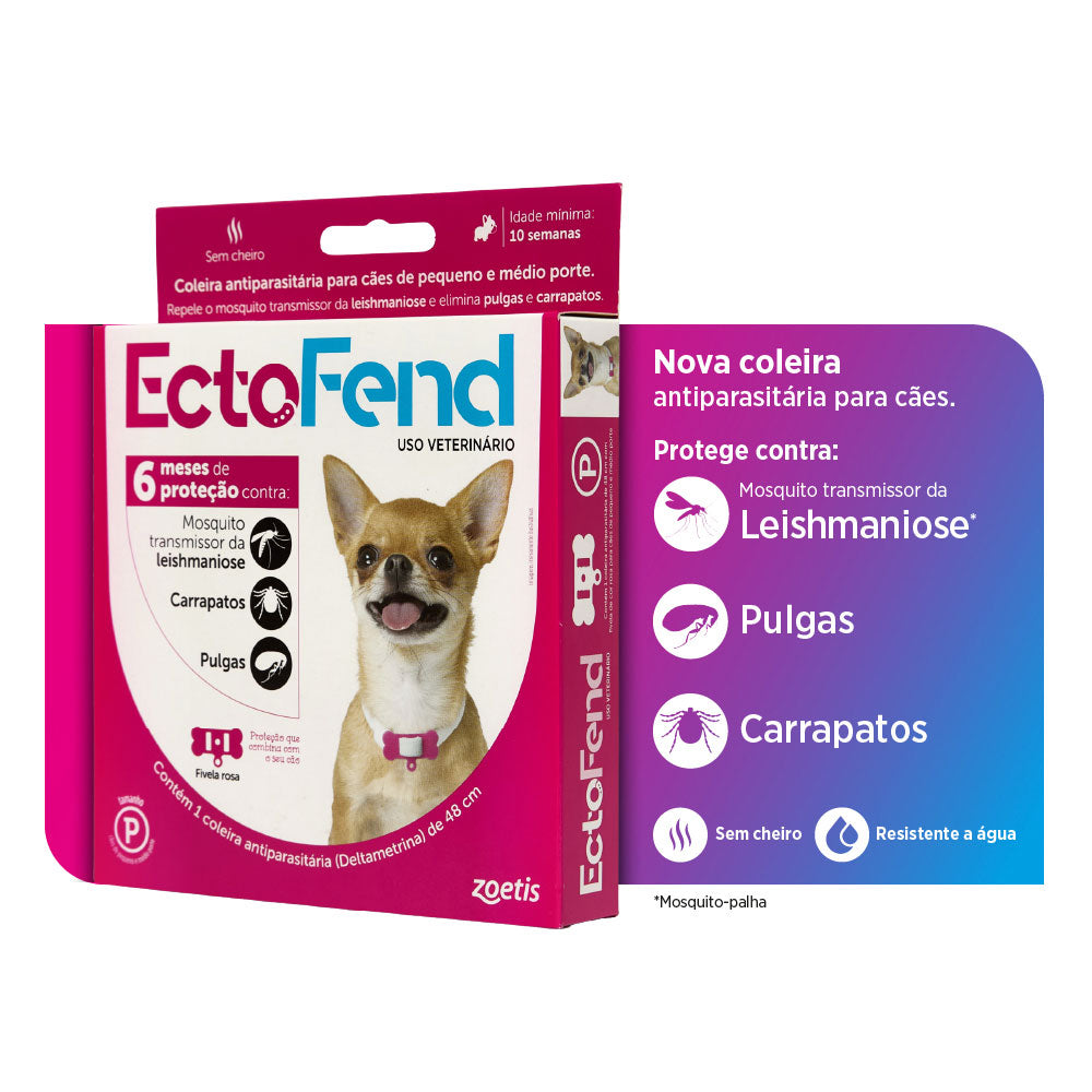 Coleira Antiparasitária EctoFend Rosa para Cães P 48cm