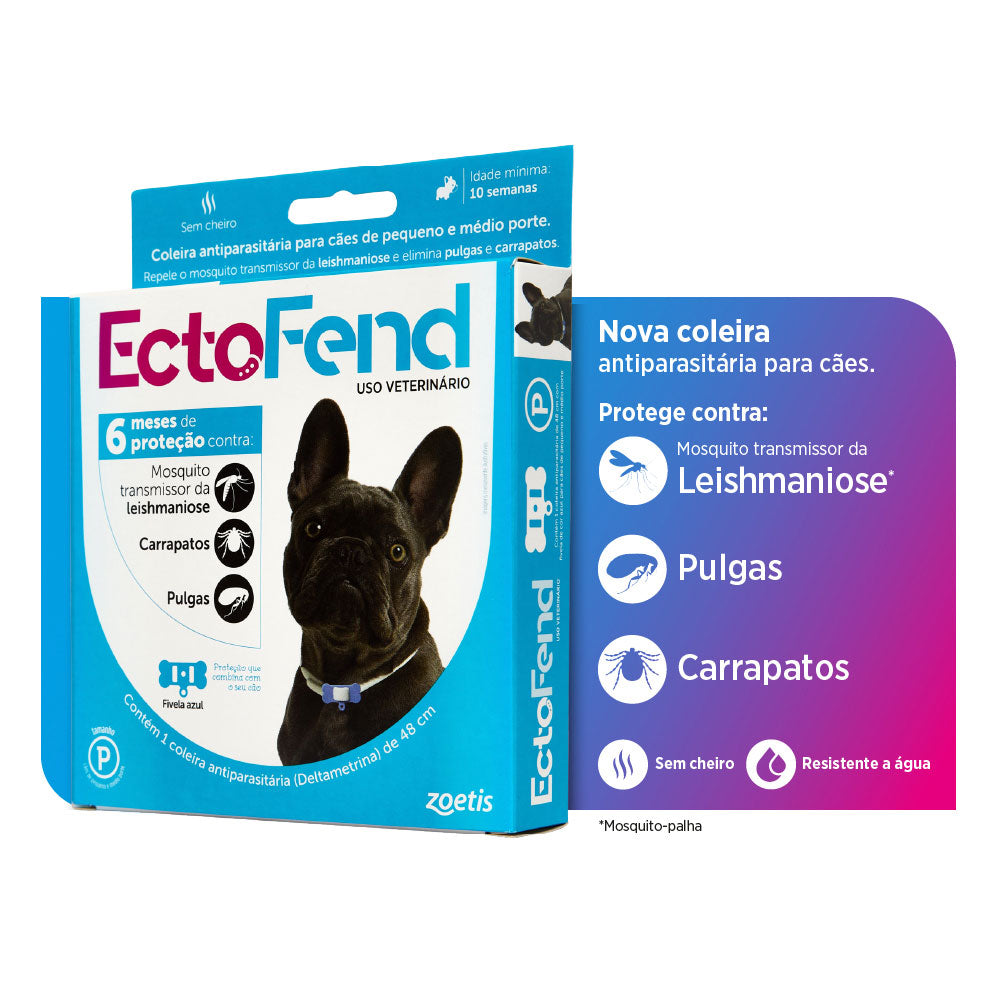 Coleira Antiparasitária EctoFend Azul para Cães P 48cm