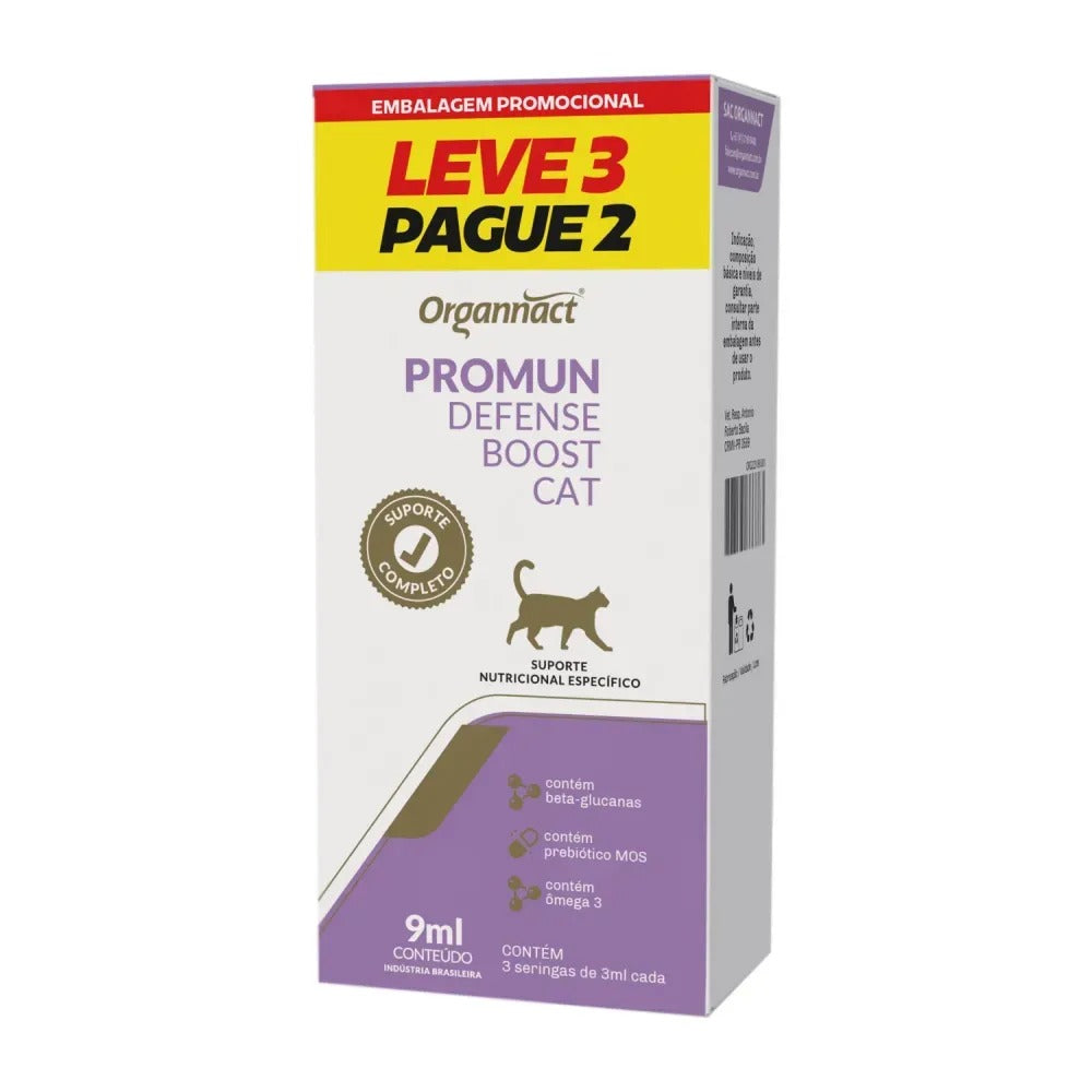 Suplemento Organnact Promum Defense Boost Cat para Gatos 3ml Leve 3 Pague 2