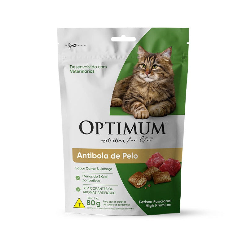 Petisco para Gato Optimum Antibola de Pelo Carne e Linhaça 80g