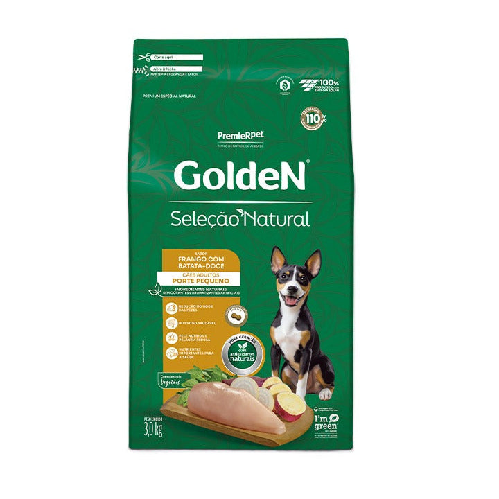 Ração Golden Seleção Natural Cães Adultos Porte Pequeno Frango e Batata Doce 3kg