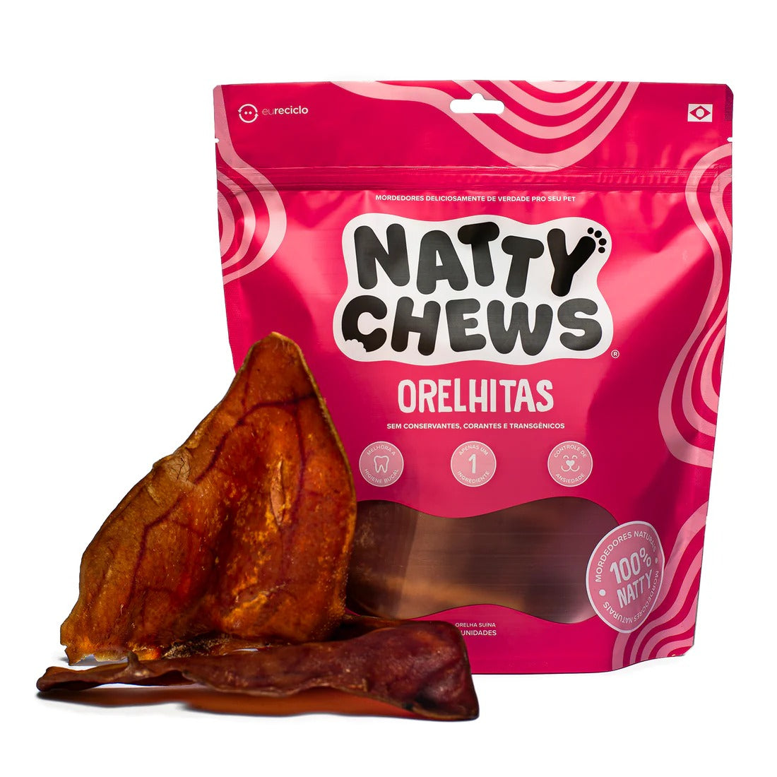 Petisco Orelhitas Natty Chews Orelha Suína Desidratada 3 unidades
