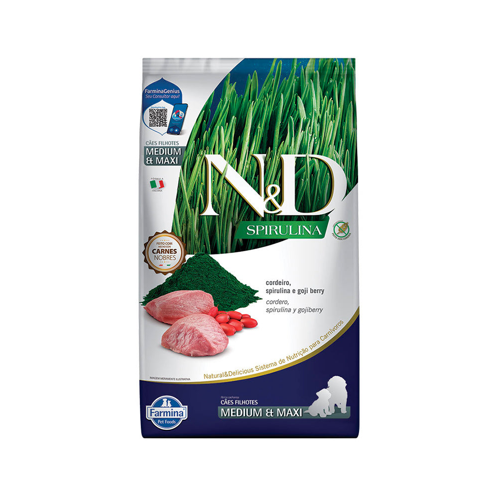 Ração Farmina N&D Spirulina Cães Filhotes Médio e Grande Cordeiro, Spirulina e Goji Berry 10,1kg