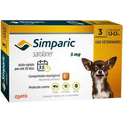 Antipulgas Cães Simparic 5mg 1,3 a 2,5kg 3 comprimidos