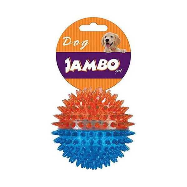 Brinquedo para Cachorro Jambo Bola TPR Espinho com Som Dual Azul e Laranja Pequena