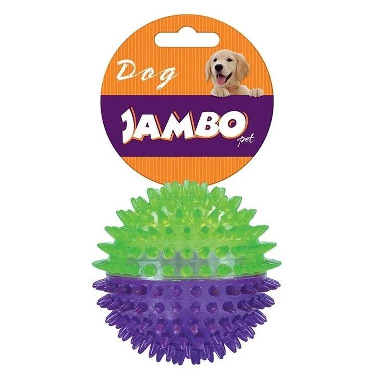Brinquedo para Cachorro Jambo Bola TPR Espinho com Som Dual Roxo e Verde Pequena