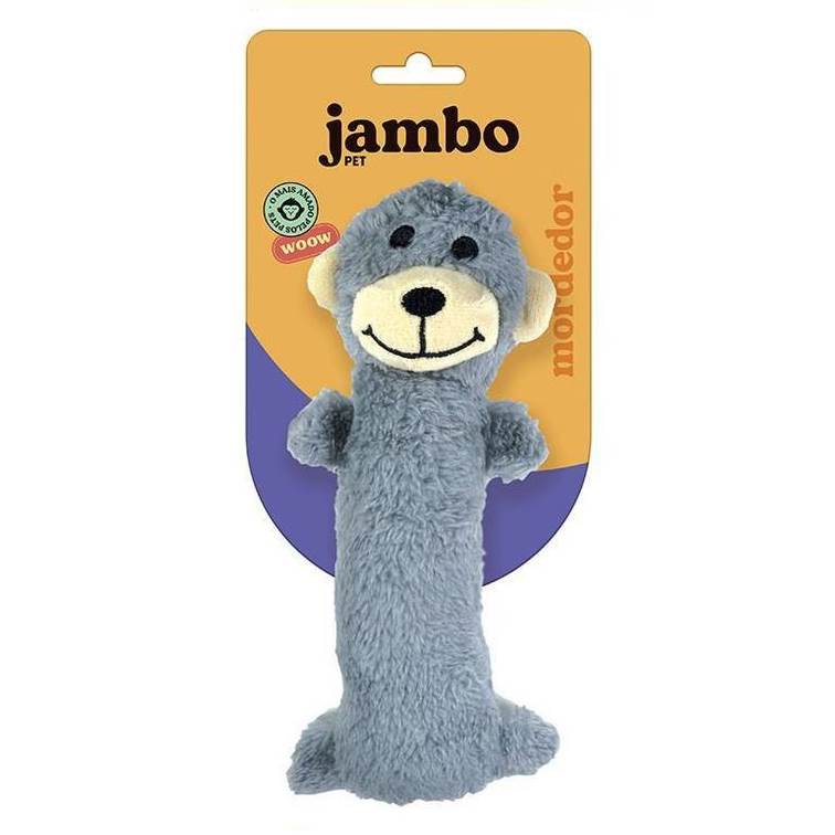Brinquedo para Cachorro Jambo Mordedor Pelúcia Barriguinha Plush Macaco Cinza
