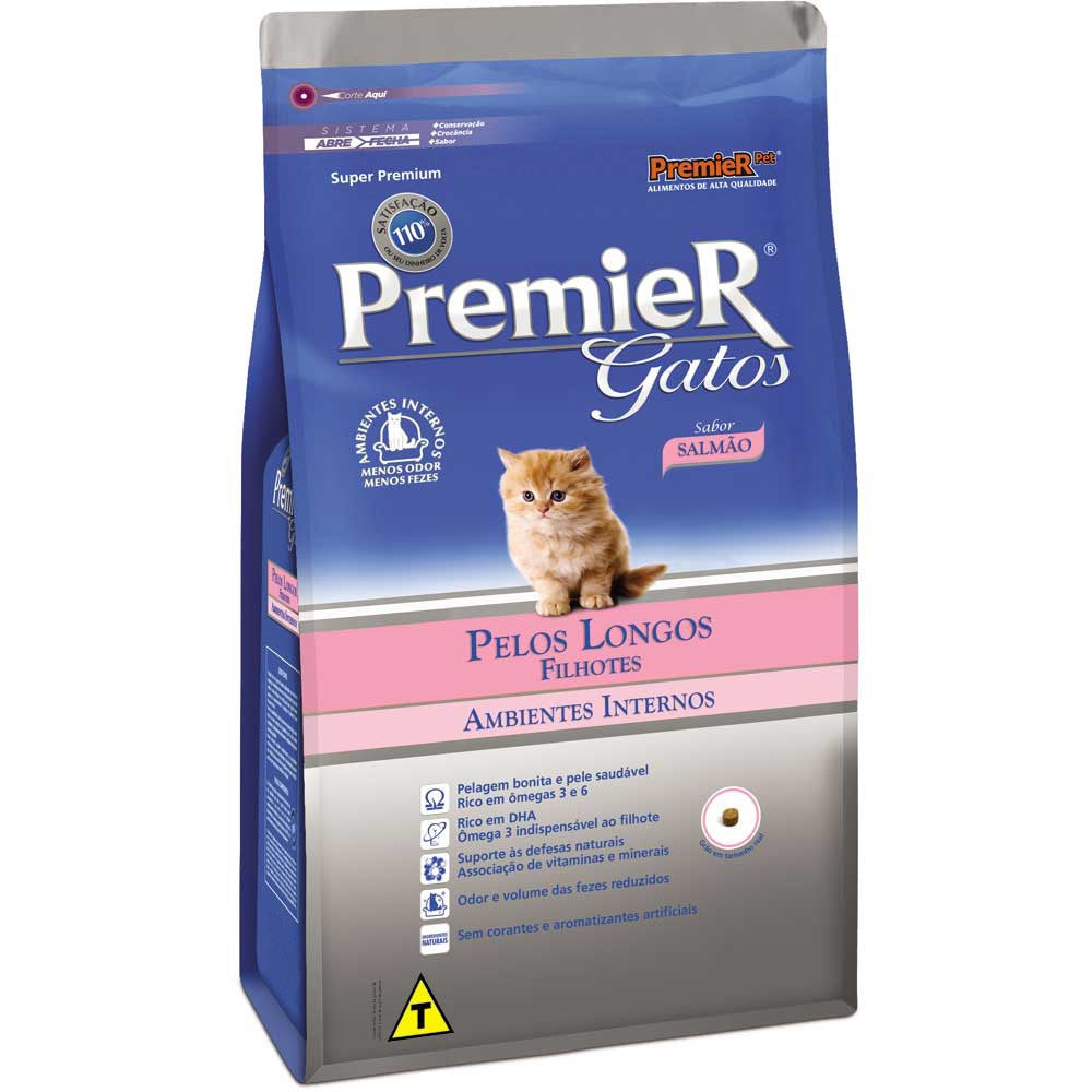 Ração Premier Ambientes Internos Gato Filhote Pêlo Longo Salmão 1,5kg