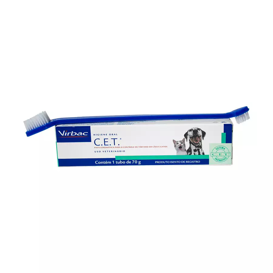 Kit de Saúde Oral Virbac Pasta C.E.T e Escova para Cachorros e Gatos