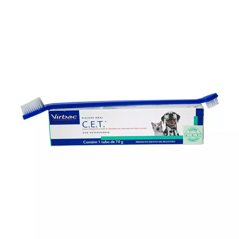 Kit de Saúde Oral Virbac Pasta C.E.T e Escova para Cães e Gatos