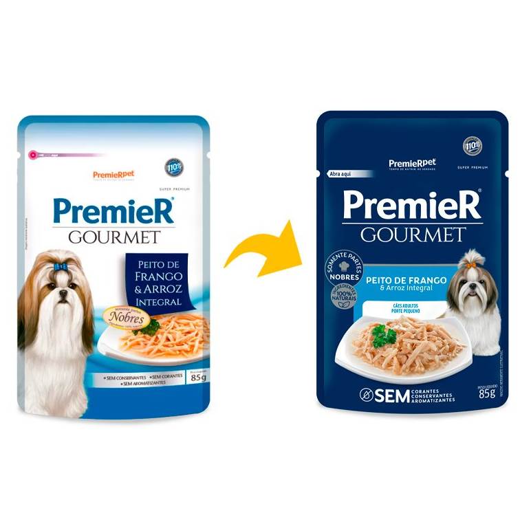 Alimento Úmido Premier Gourmet Sachê Cães Frango e Arroz Integral 85g