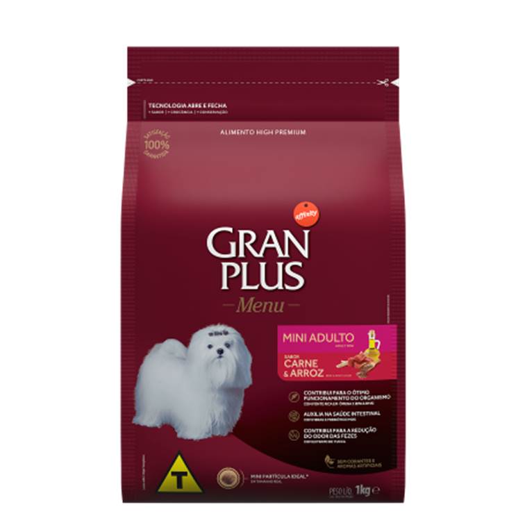 Ração GranPlus Menu Cães Adultos Mini Carne e Arroz 1kg