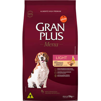 Ração GranPlus Menu Light Cães Adultos Raças Médias e Grandes Frango e Arroz 3kg