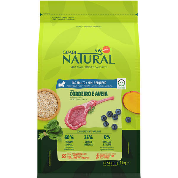 Ração Guabi Natural Cão Adulto Mini e Pequeno Cordeiro e Aveia 1kg