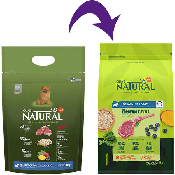 Ração Guabi Natural Cão Adulto Mini e Pequeno Cordeiro e Aveia 1kg