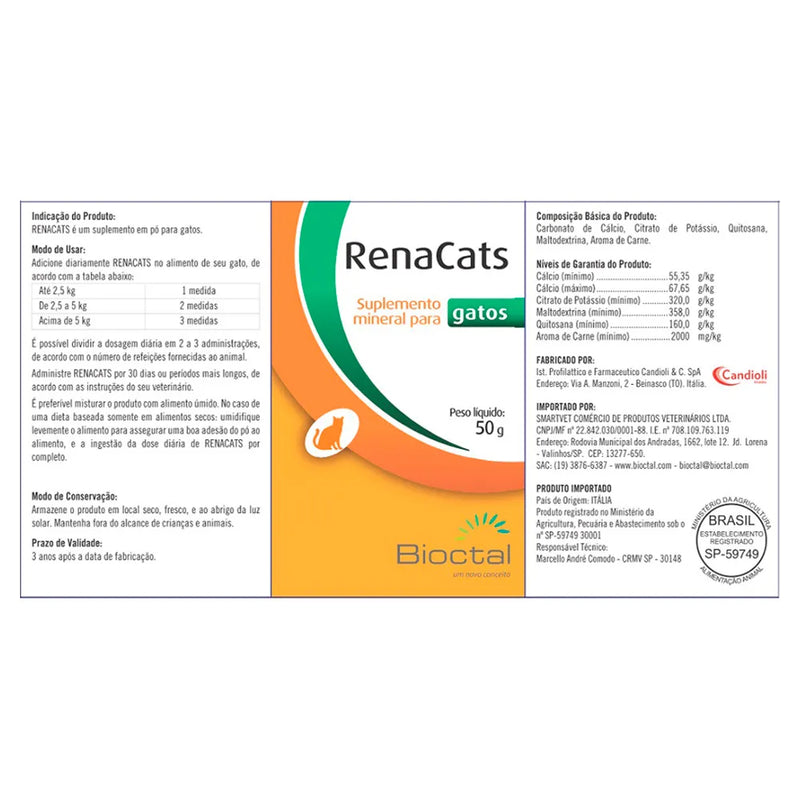 Suplemento Mineral RenaCats Bioctal para Gatos 50g