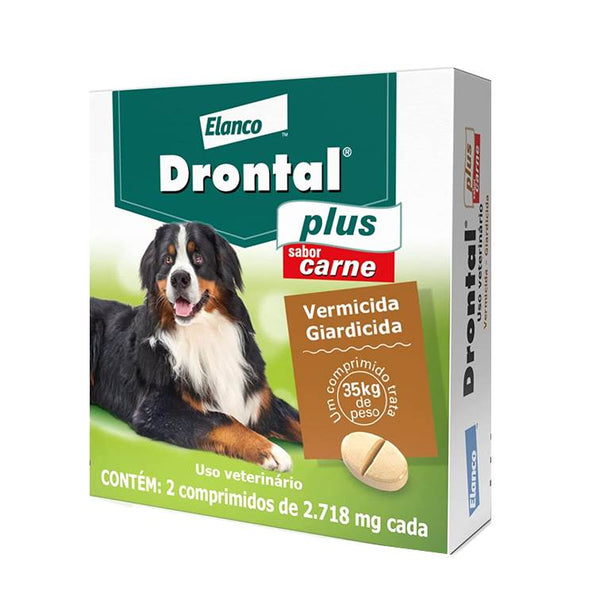 Vermífugo Elanco Drontal Plus para Cães 35kg Sabor Carne 2 comprimidos