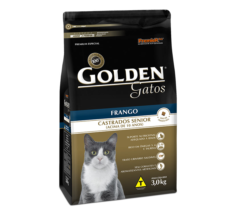 Ração Golden Gatos Sênior Castrados Frango 3kg